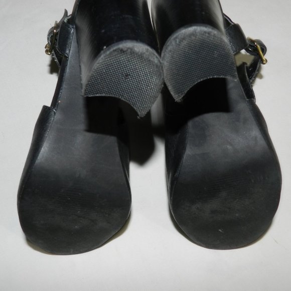 Steve Madden 4-inch chunky heeled, ankle strap, open toe mules, black leather - Picture 5 of 6